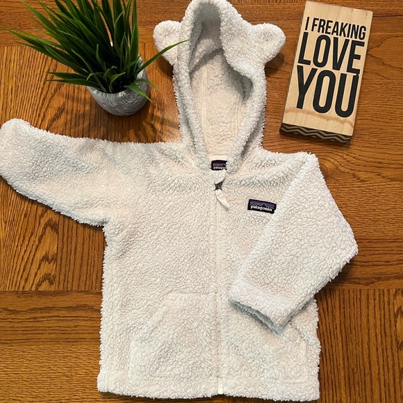 Patagonia Other - Patagonia Baby Furry Friends Birch White Fleece Hoody 6-12 Months